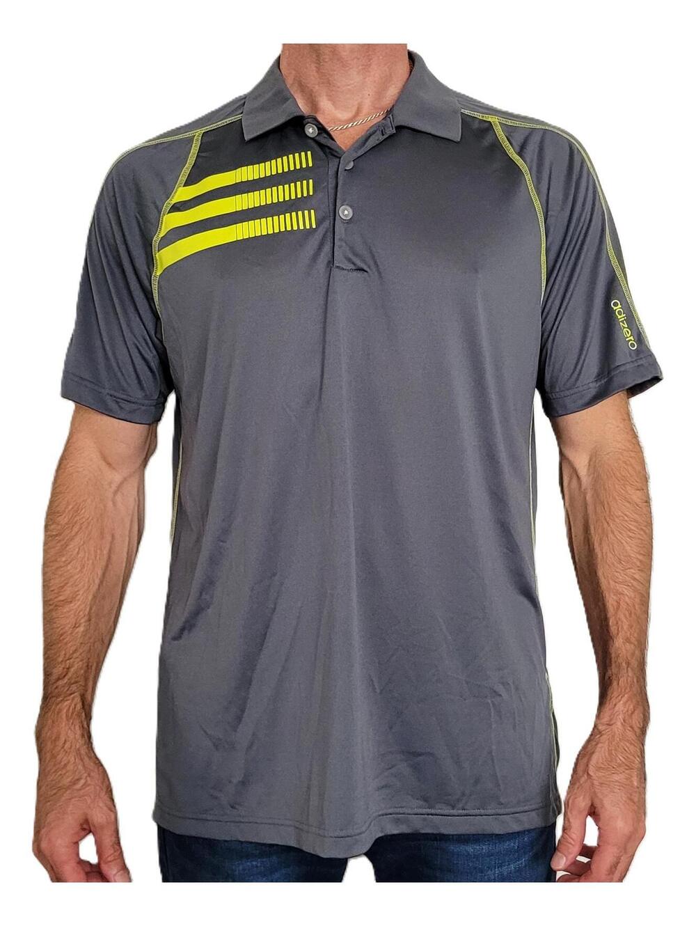 Adidas Men’s Large Golf Polo Gray w/ Neon Green Stripe Climalite Performance